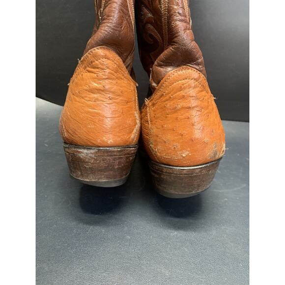 Vintage Ostrich Leather Cowboy Boots 11 D Western Embroidery main image 11
